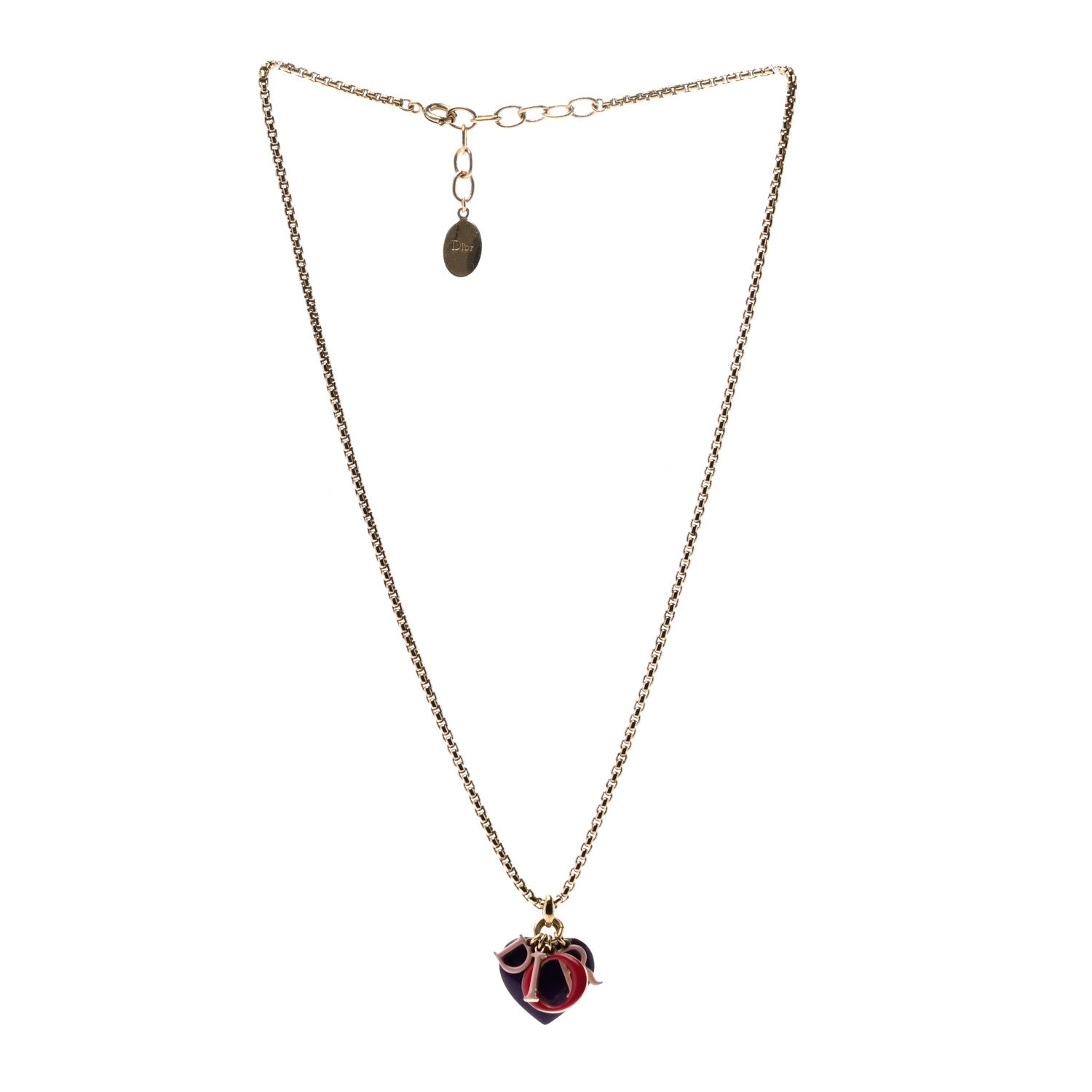 Christian Dior Metal Enamel Logo Heart Necklace Gold Multicolor 2 of 4