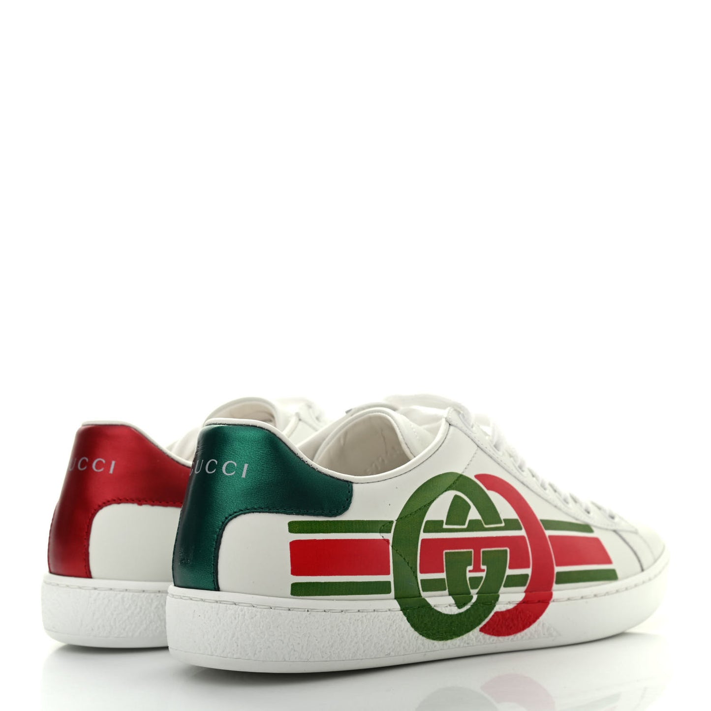 Calfskin Interlocking G Womens New Ace Sneakers 36 White Red Flame Green