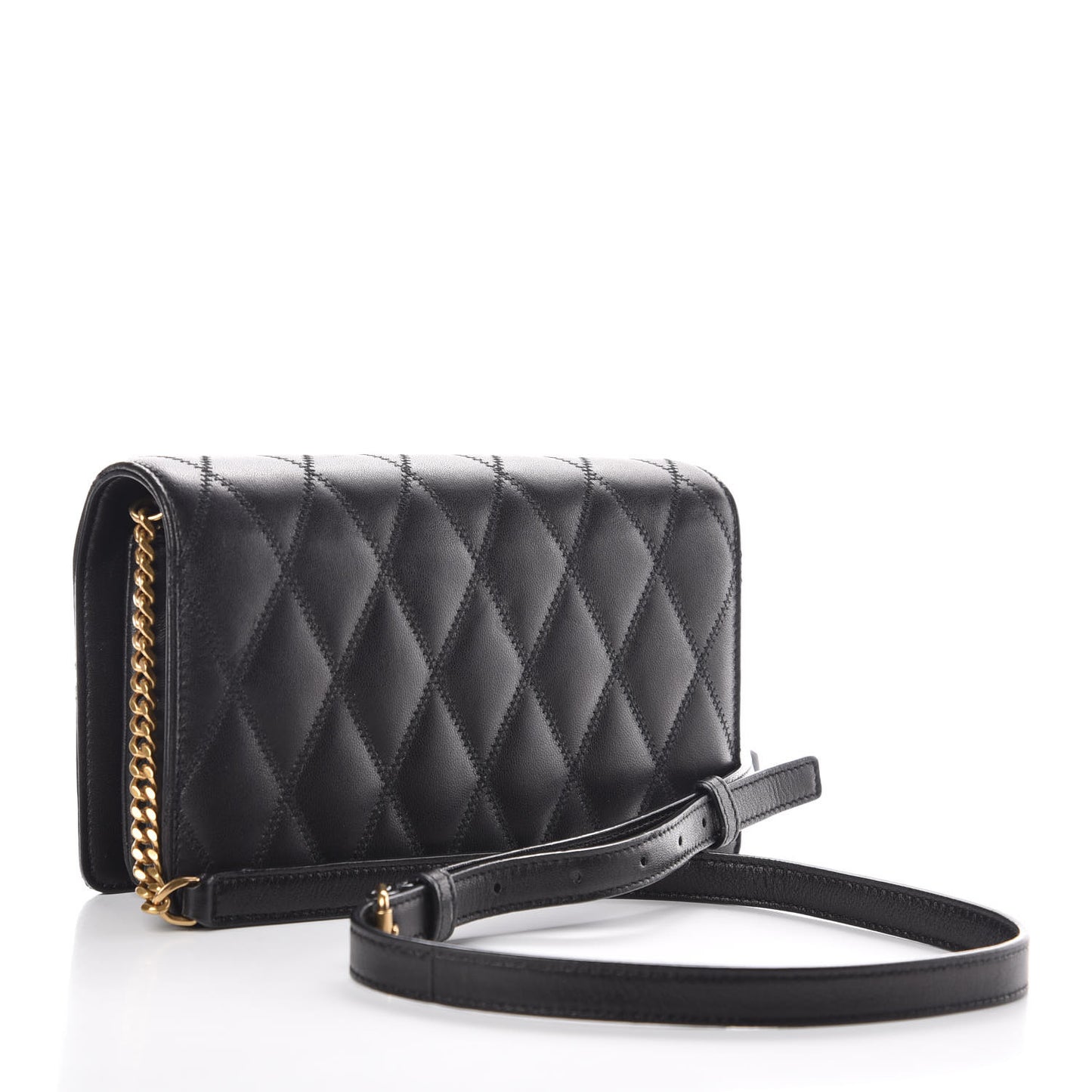 Lambskin Diamond Quilted Monogram Angie Chain Bag Black