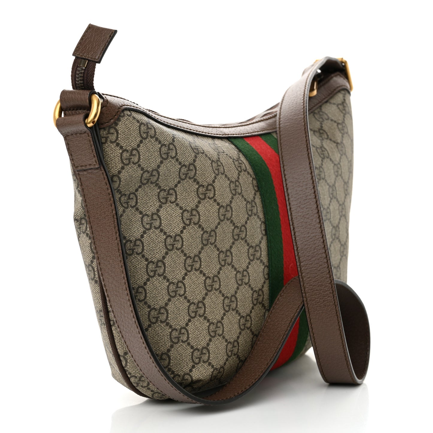 GG Supreme Monogram Web Small Ophidia Half Moon Hobo Brown