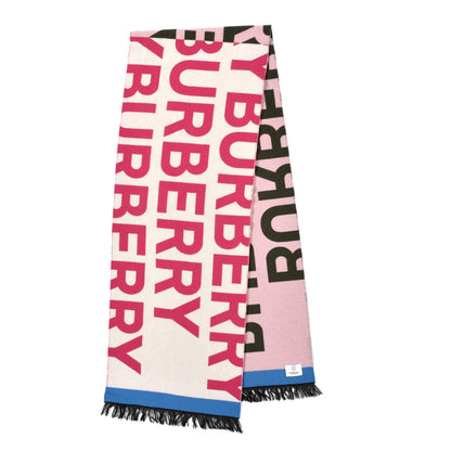 Burberry Cashmere Wool Bi-Color Amu Logo Fringe Scarf Caper Green Multicolor 2 of 5