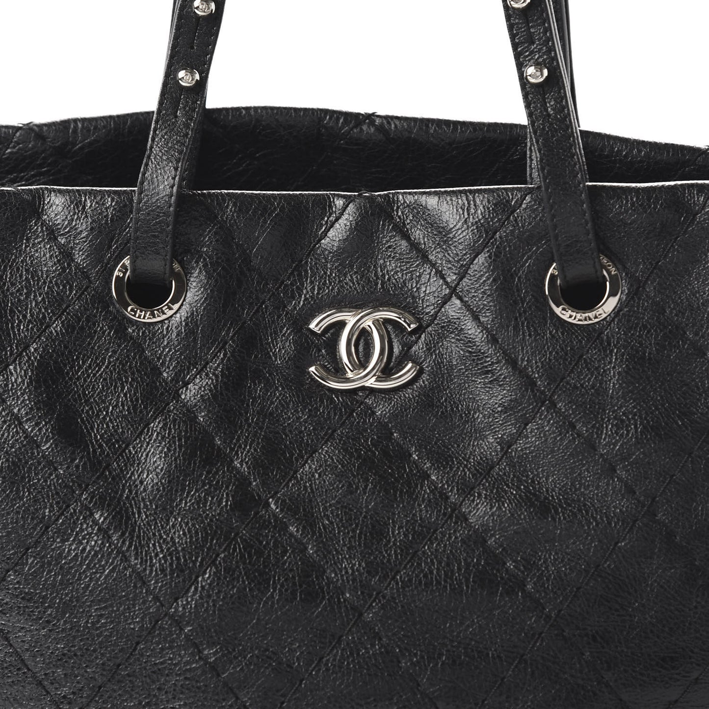 Glazed Calfskin Large On The Road Tote Black