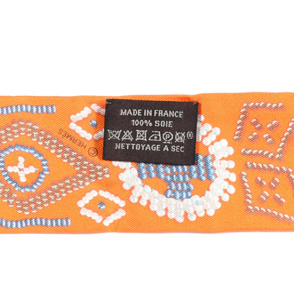 Hermes Silk Kelly En Perles Twilly Orange Bleu Gris Perle 4 of 4