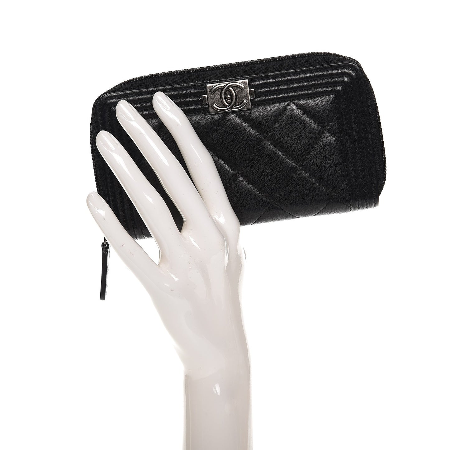Lambskin Quilted Small Boy Zip Around Wallet Black