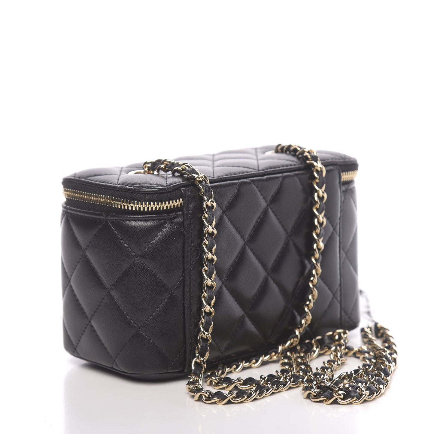 Lambskin Quilted Small Vanity Case With Chain Black