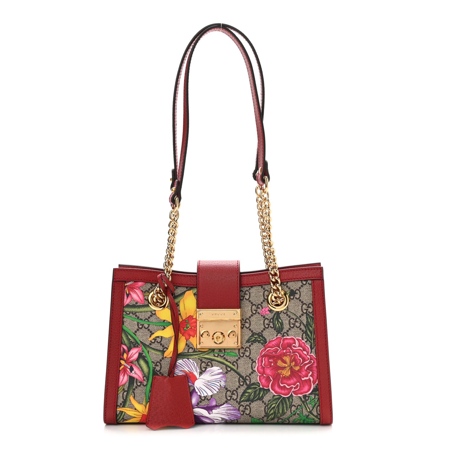GG Supreme Monogram Flora Small Padlock Tote Red