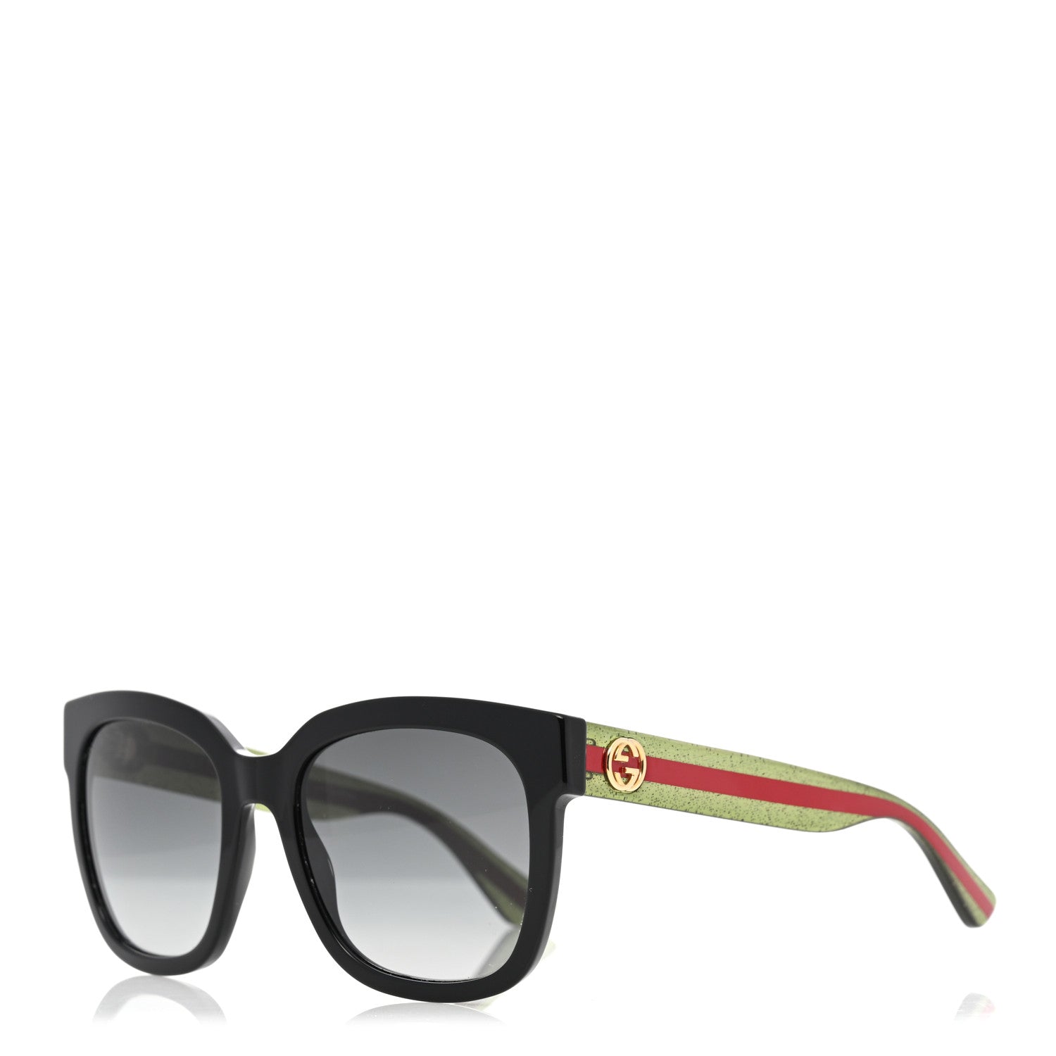 Gucci Acetate Square Frame Web Glitter Sunglasses GG0034S Black Green 1 of 8