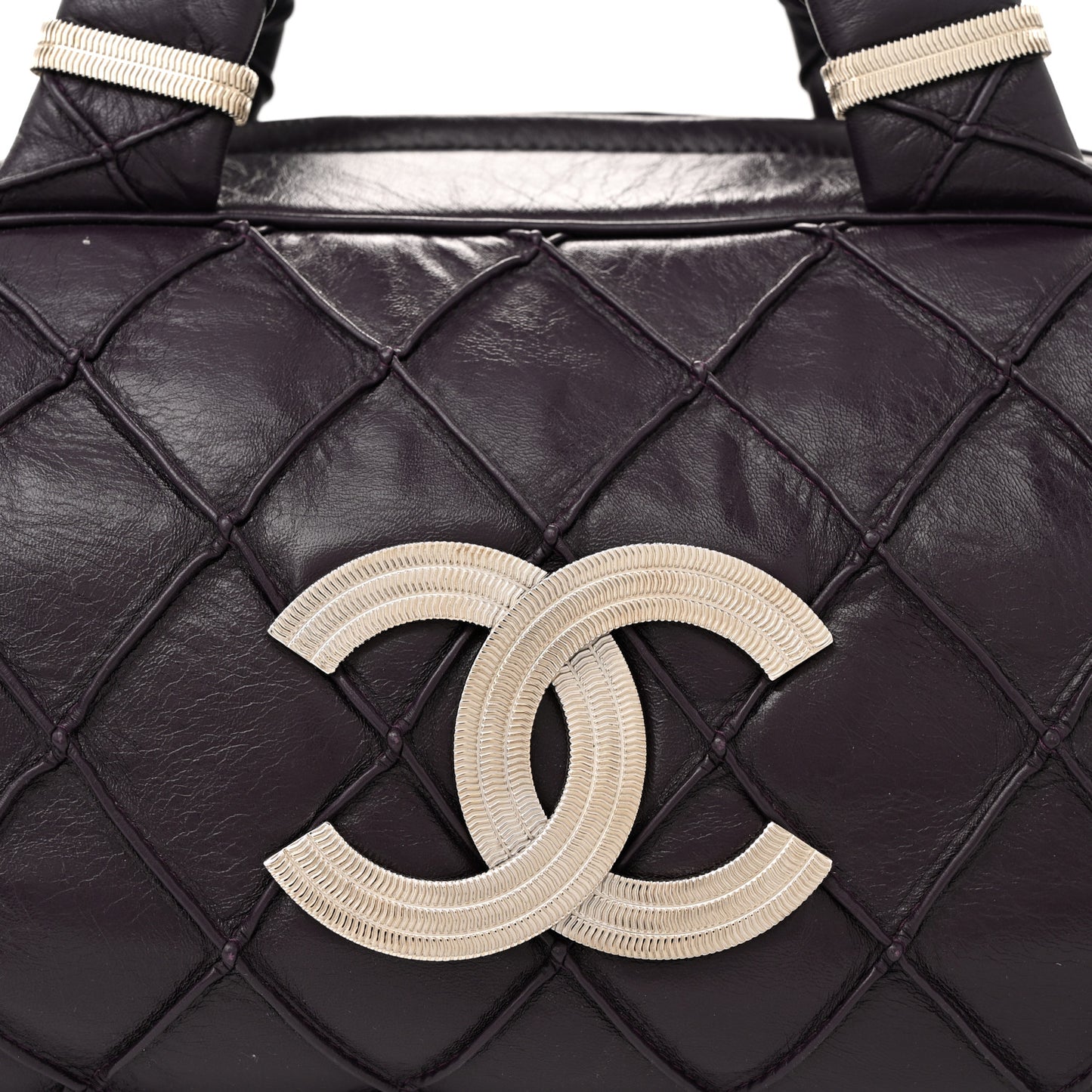 Lambskin Quilted Large Bowler Purple