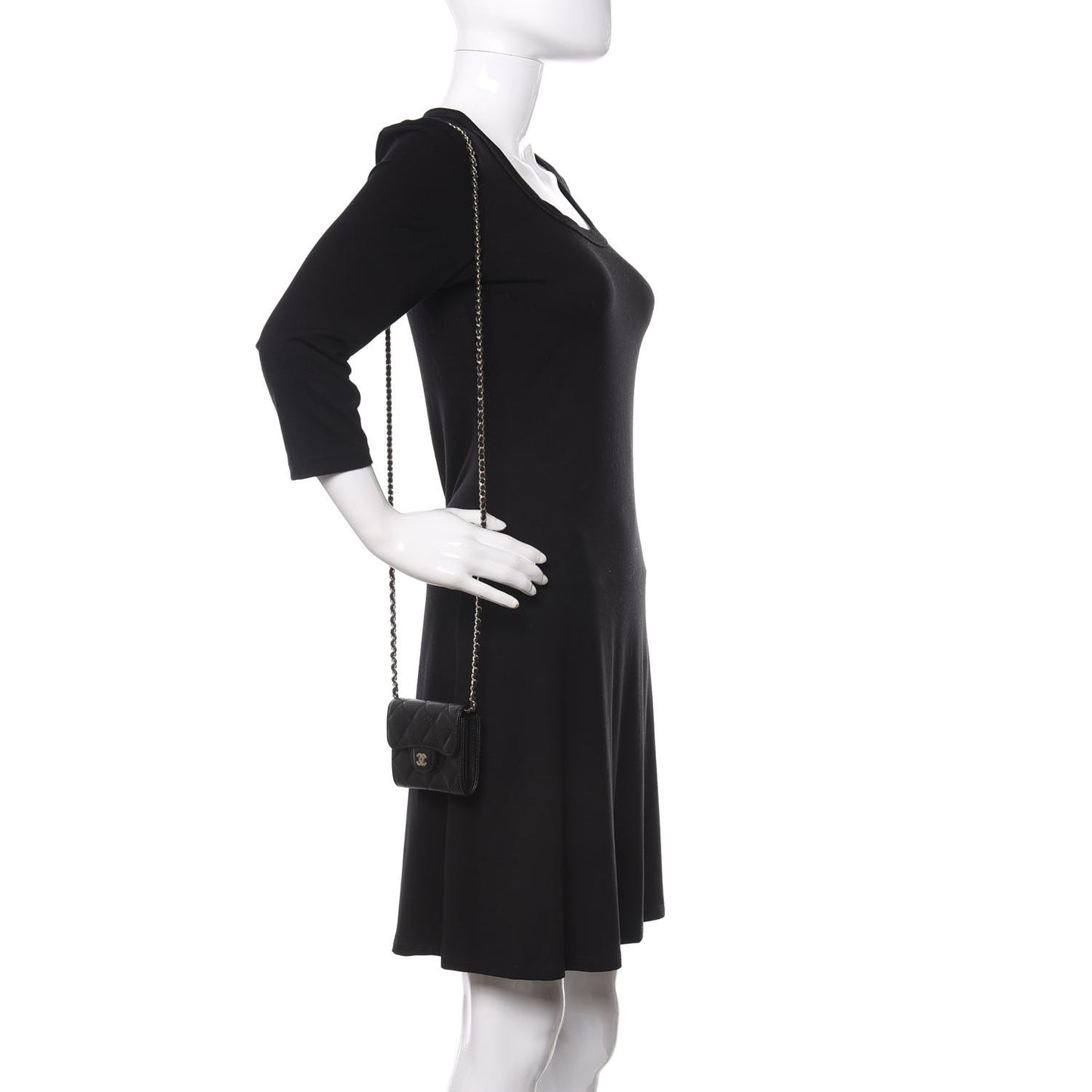 Caviar Quilted Flap Card Holder On Chain Black