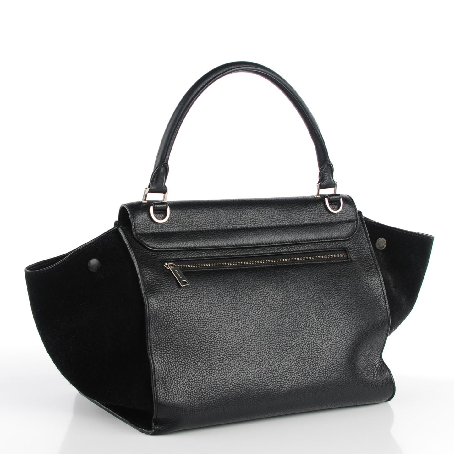 Drummed Calfskin Suede Medium Trapeze Black