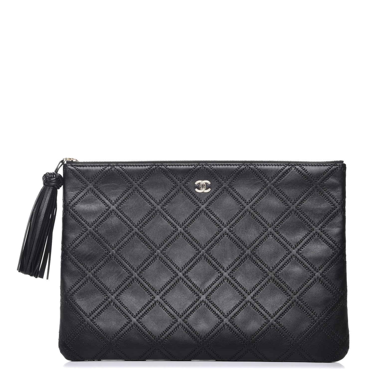 Chanel Calfskin Quilted Tassel CC Cosmetic Case Black 1 of 8