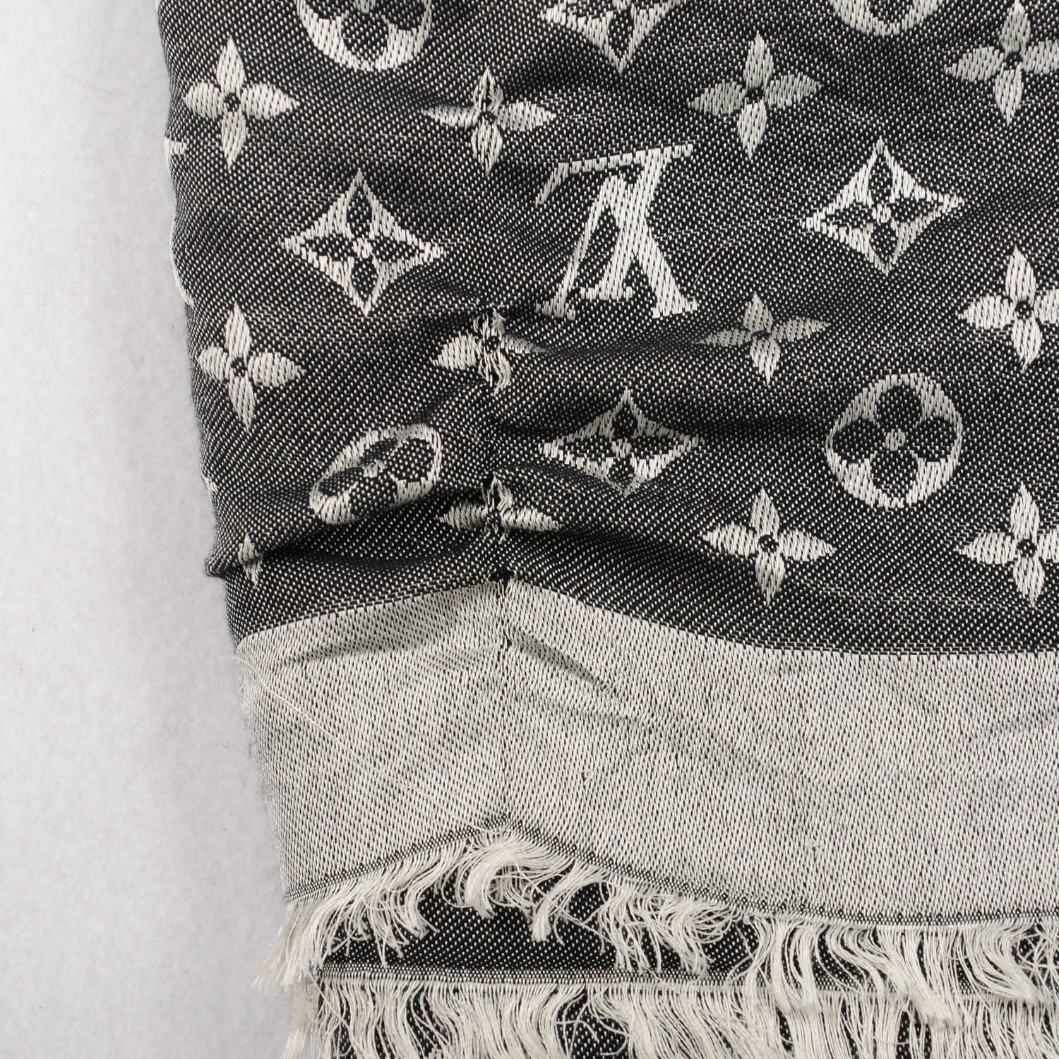 Louis Vuitton Wool Silk Monogram Denim Shawl Black 6 of 6