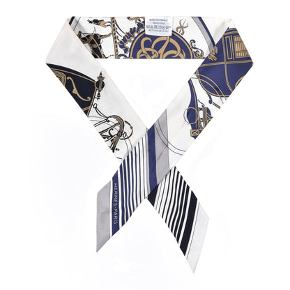 Hermes Silk Ex-Libris Twilly White Marine Gris 1 of 4