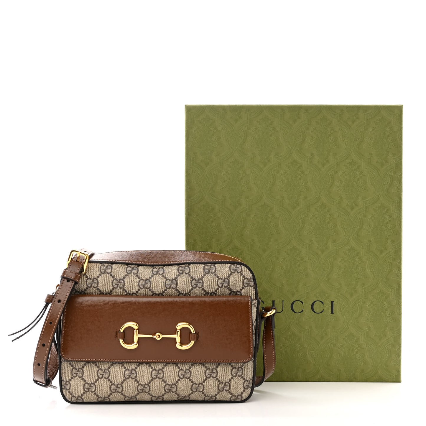 GG Supreme Monogram Small Horsebit 1955 Shoulder Bag Beige Brown Sugar