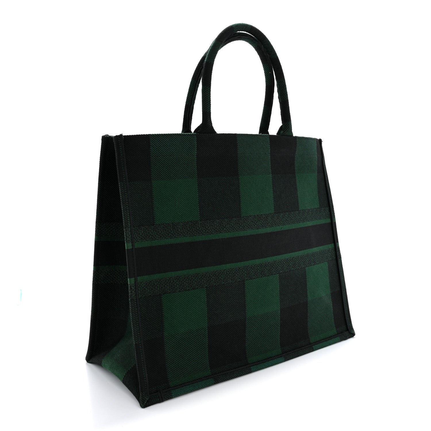 Christian Dior Canvas Embroidered Checkered Book Tote Black Green 3 of 12