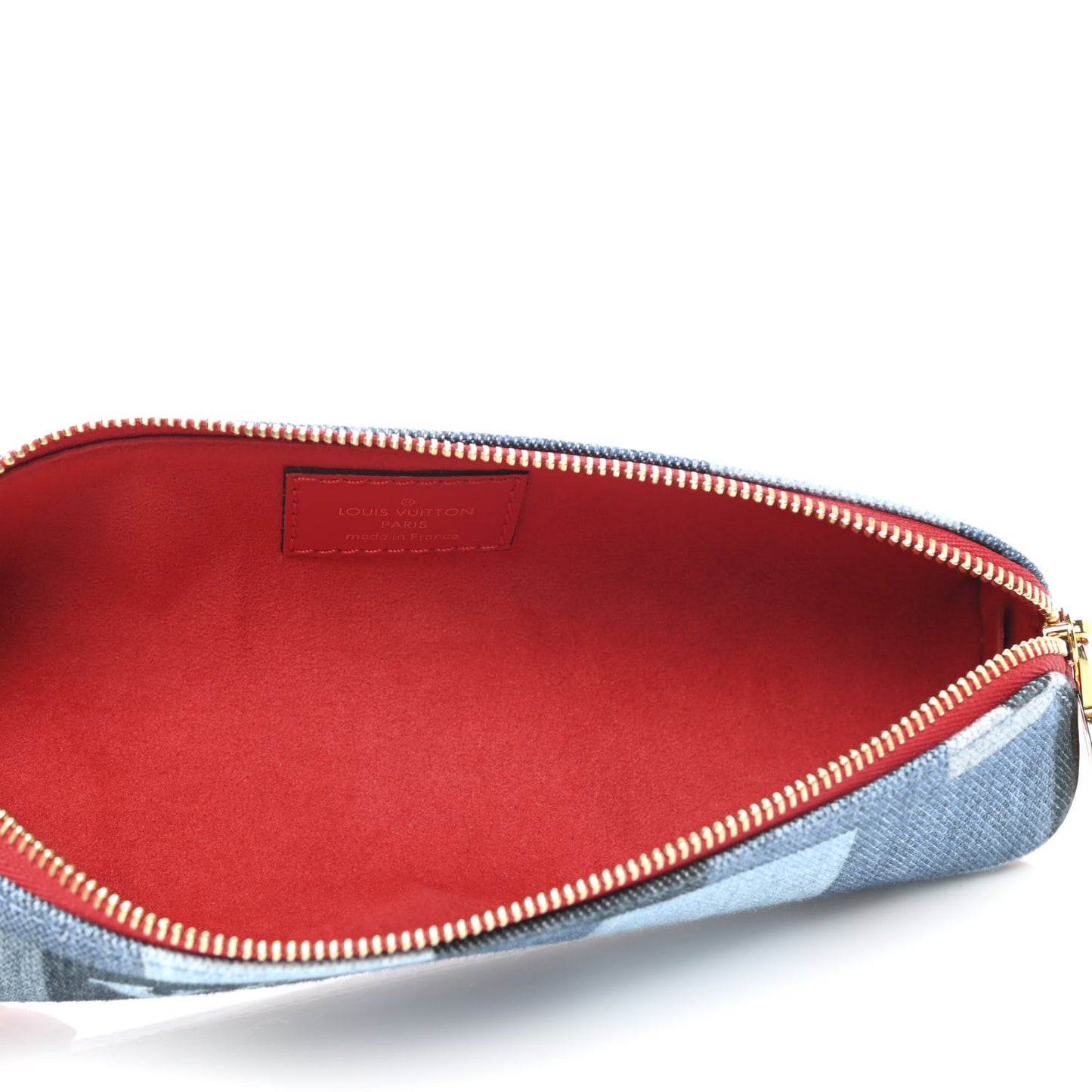 Denim Damier Monogram Patchwork Elizabeth Pencil Pouch Blue Rouge