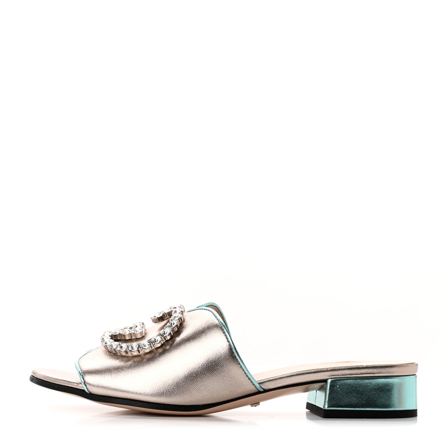 Metallic Nappa Crystal Interlocking G Slide Sandals 35.5 Glacial Shabby