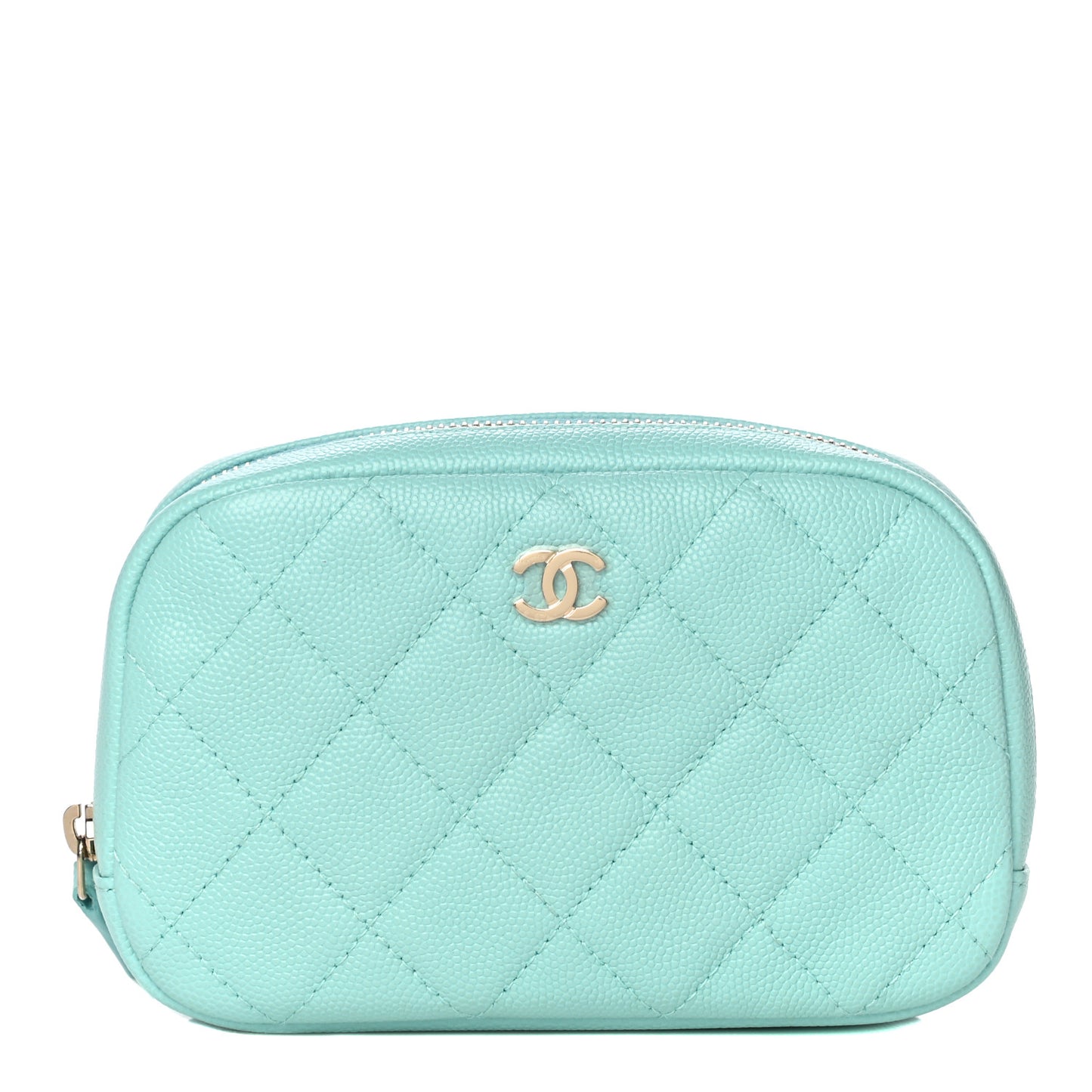 Caviar Quilted Small Curvy Pouch Cosmetic Case Light Blue