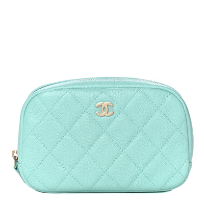 Chanel Caviar Quilted Small Curvy Pouch Cosmetic Case Light Blue 1 of 11