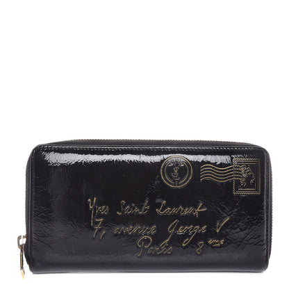 Saint Laurent Patent Y Mail Zip Around Wallet Black 1 of 7