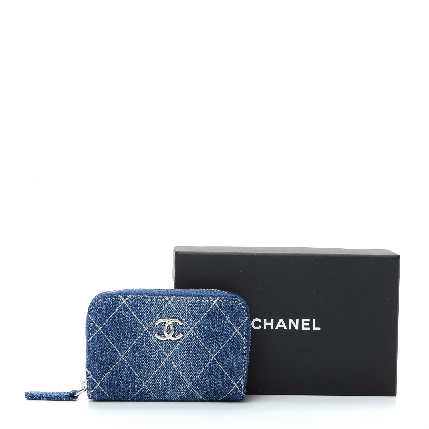 Chanel Denim Quilted Zip Coin Purse Blue 8 of 8