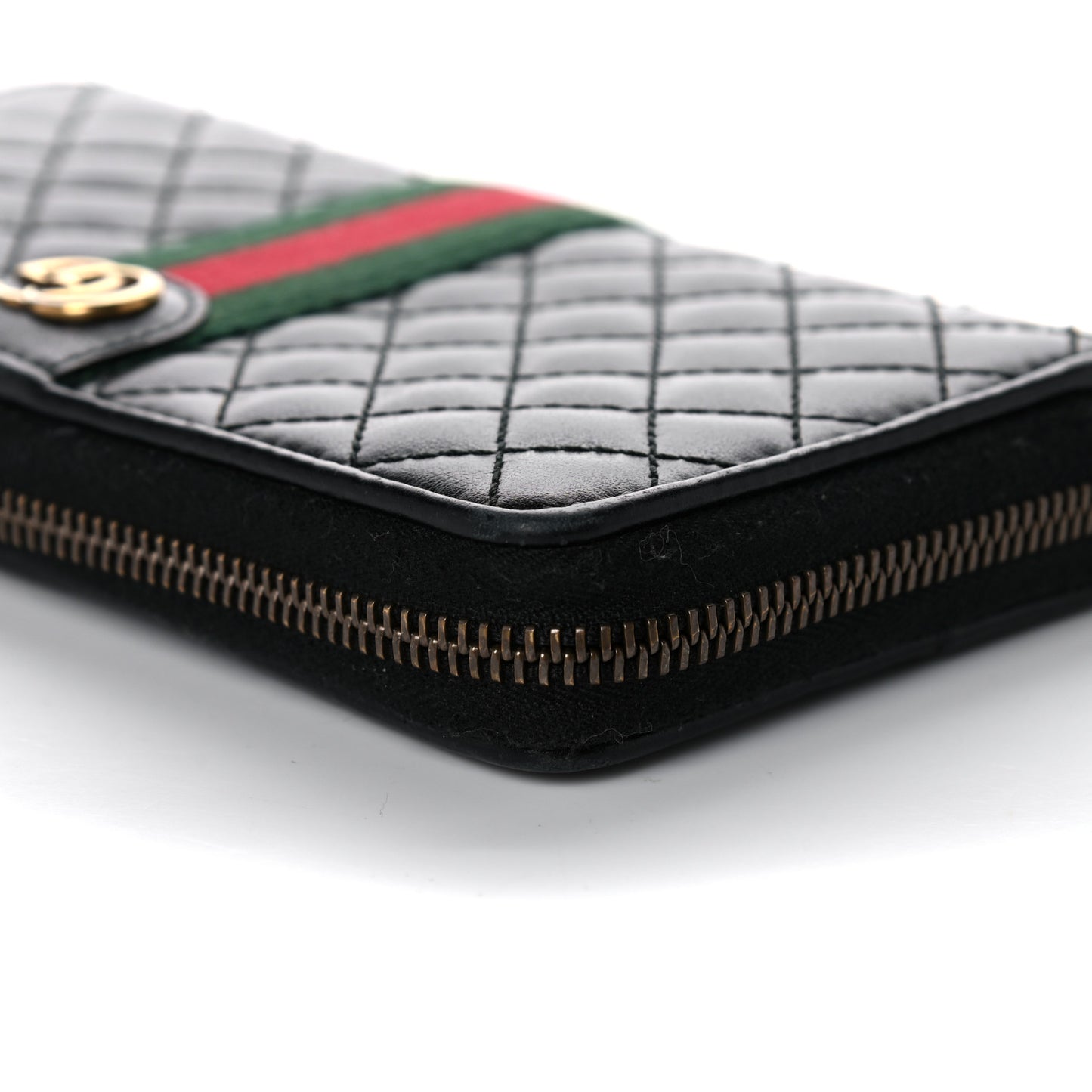 Calfskin Web Trapuntata GG Zip Around Wallet Black