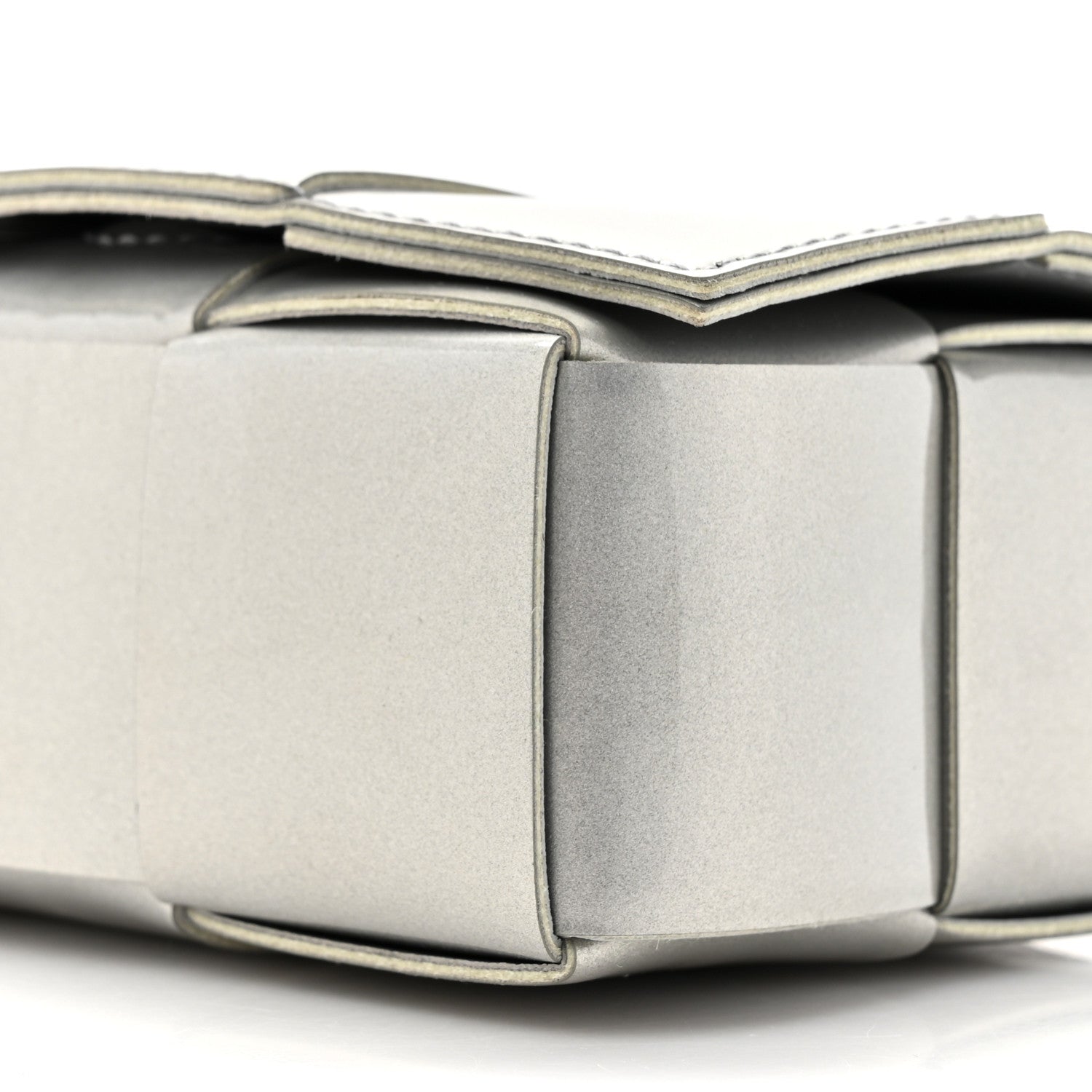 Bottega Veneta Metallic Patent Calfskin Maxi Intrecciato Extra Mini Cassette Crossbody Bag Silver 8 of 10