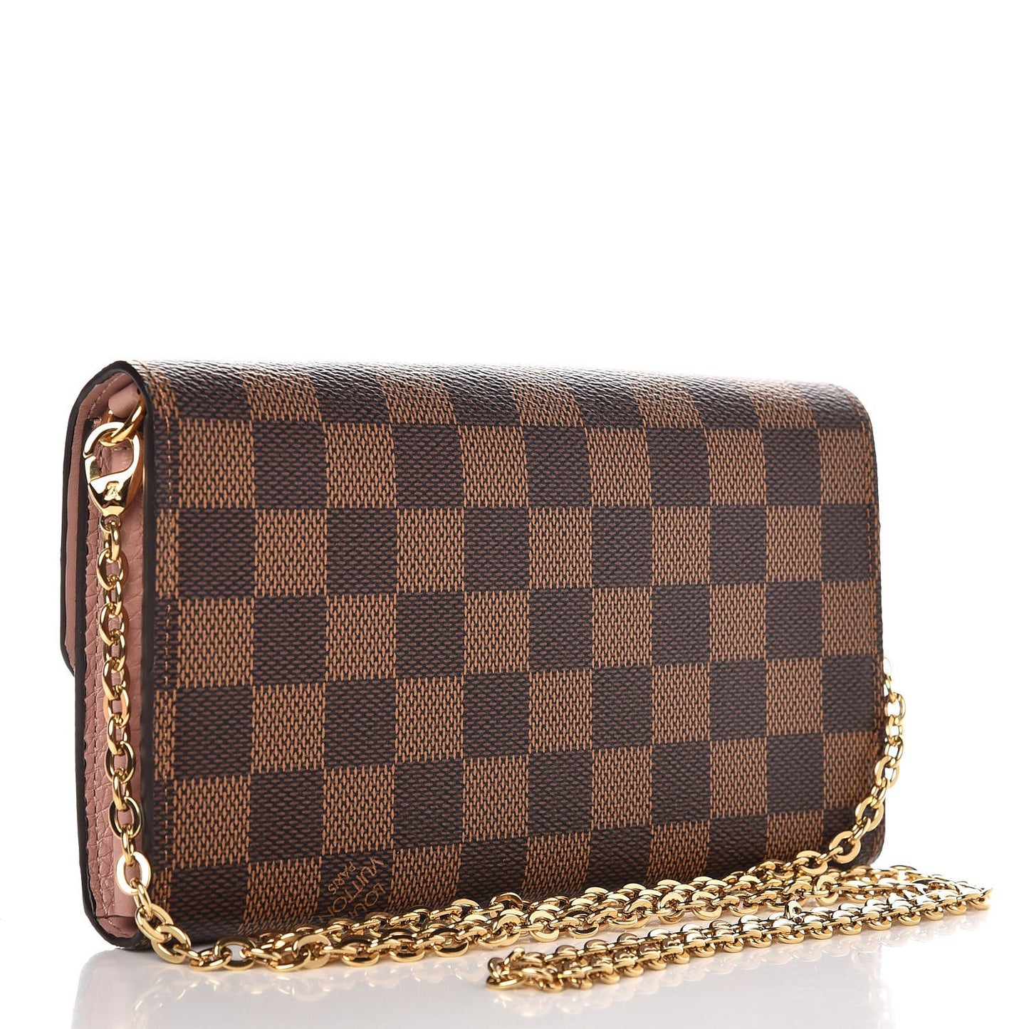 Damier Ebene Croisette Chain Wallet Rose Ballerine