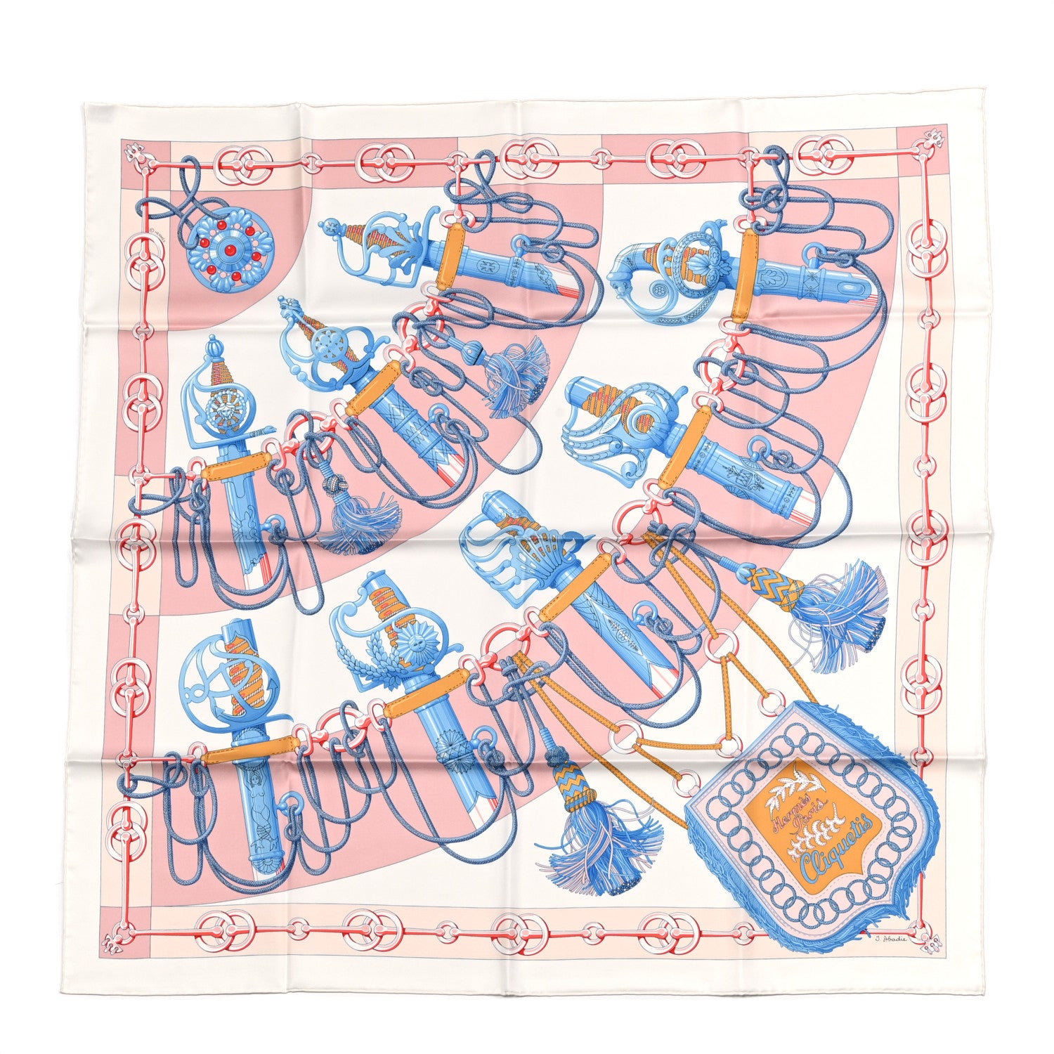 Hermes Silk Cliquetis Scarf 90 White Rose Poudre Bleu 1 of 5