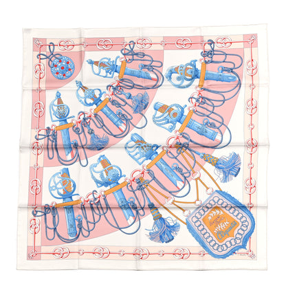 Hermes Silk Cliquetis Scarf 90 White Rose Poudre Bleu 1 of 5