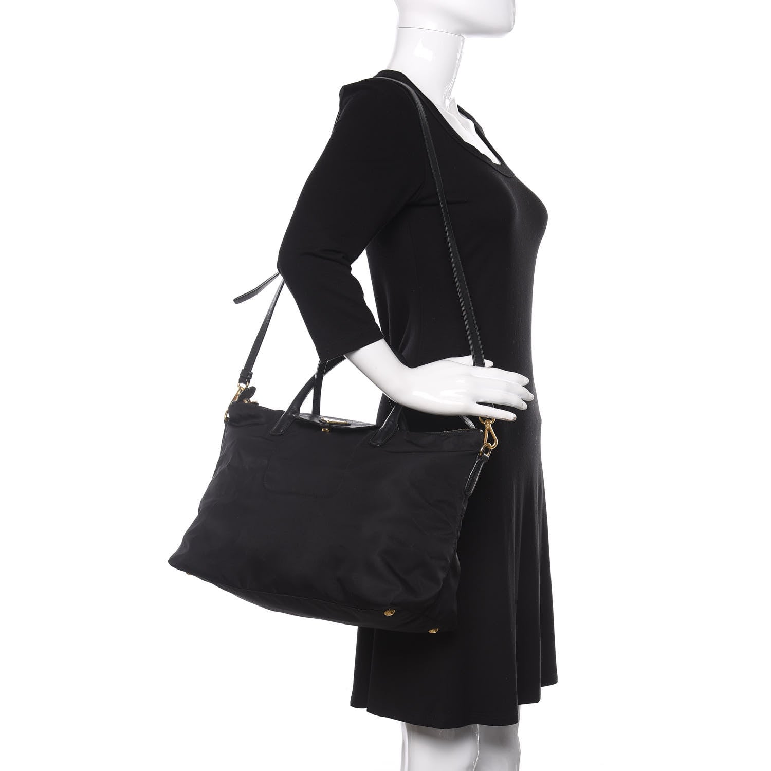 Prada Tessuto Nylon Saffiano Tote Black 2 of 9