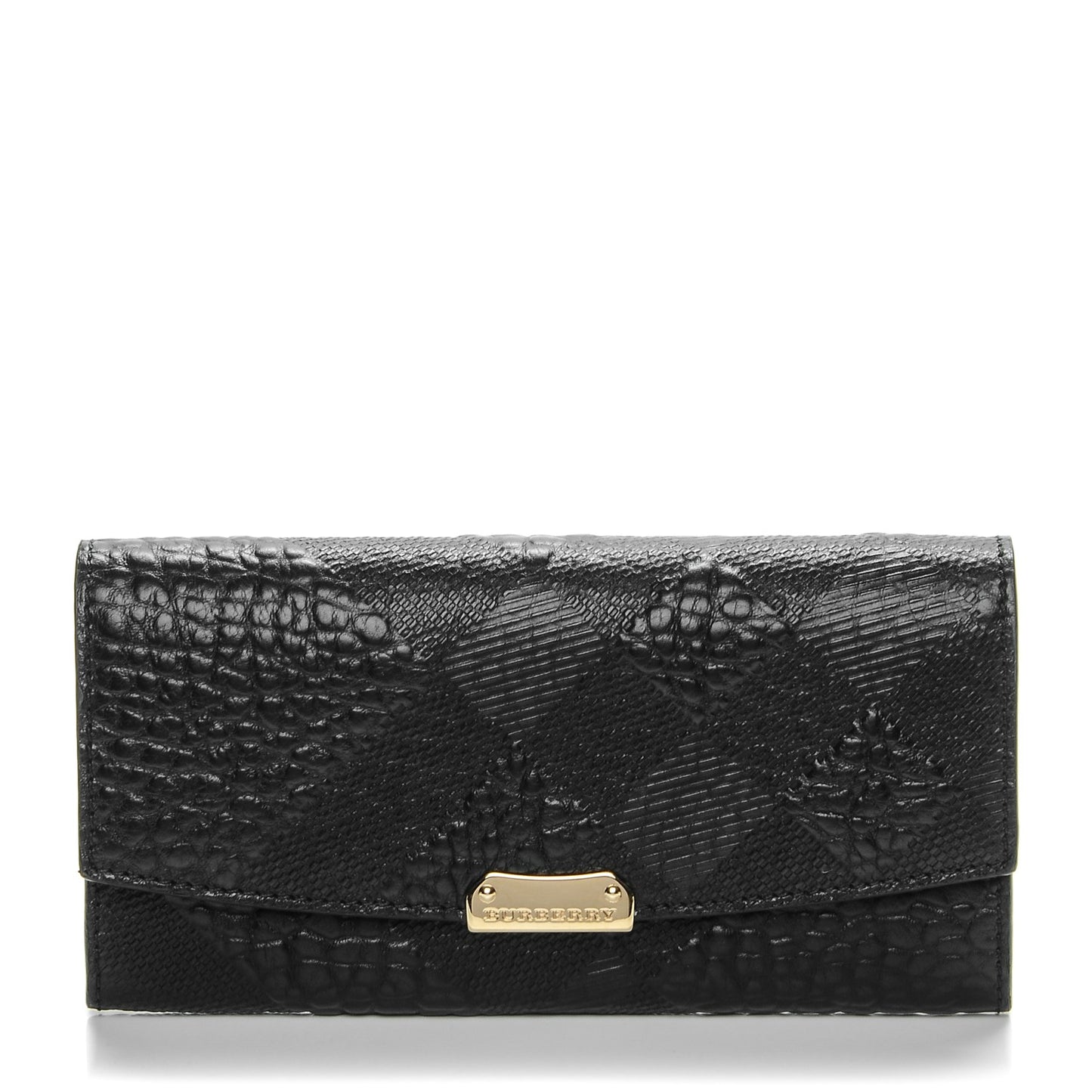 Signature Grain Calfskin Check Embossed Continental Wallet Black