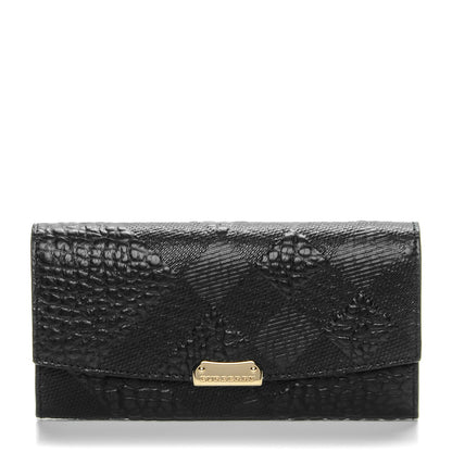 Burberry Signature Grain Calfskin Check Embossed Continental Wallet Black 1 of 8
