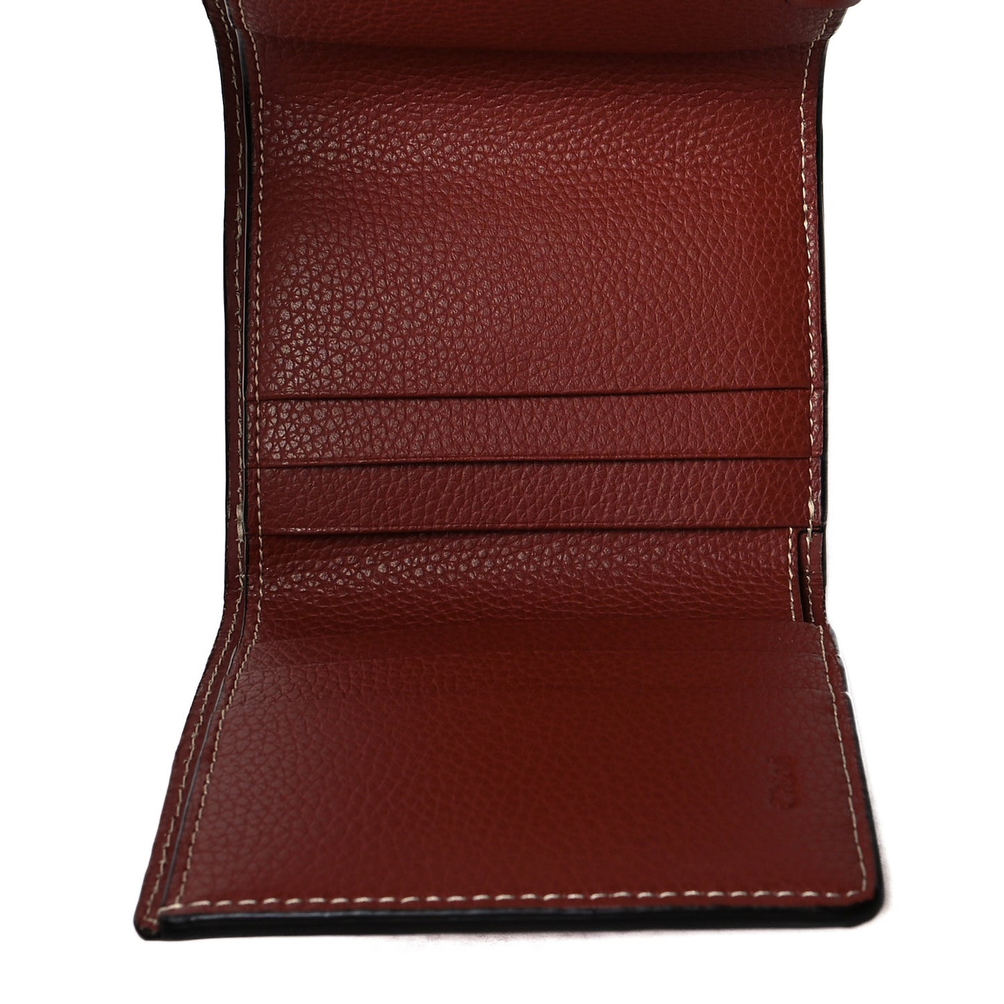 Grained Calfskin Small Darryl Trifold Wallet Sepia Brown