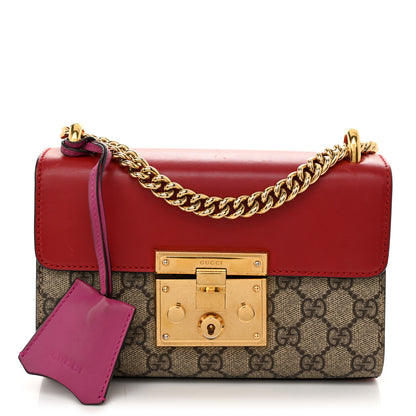 Gucci GG Supreme Monogram Calfskin Small Padlock Shoulder Bag Beige Hibiscus Red New Rosette 1 of 12