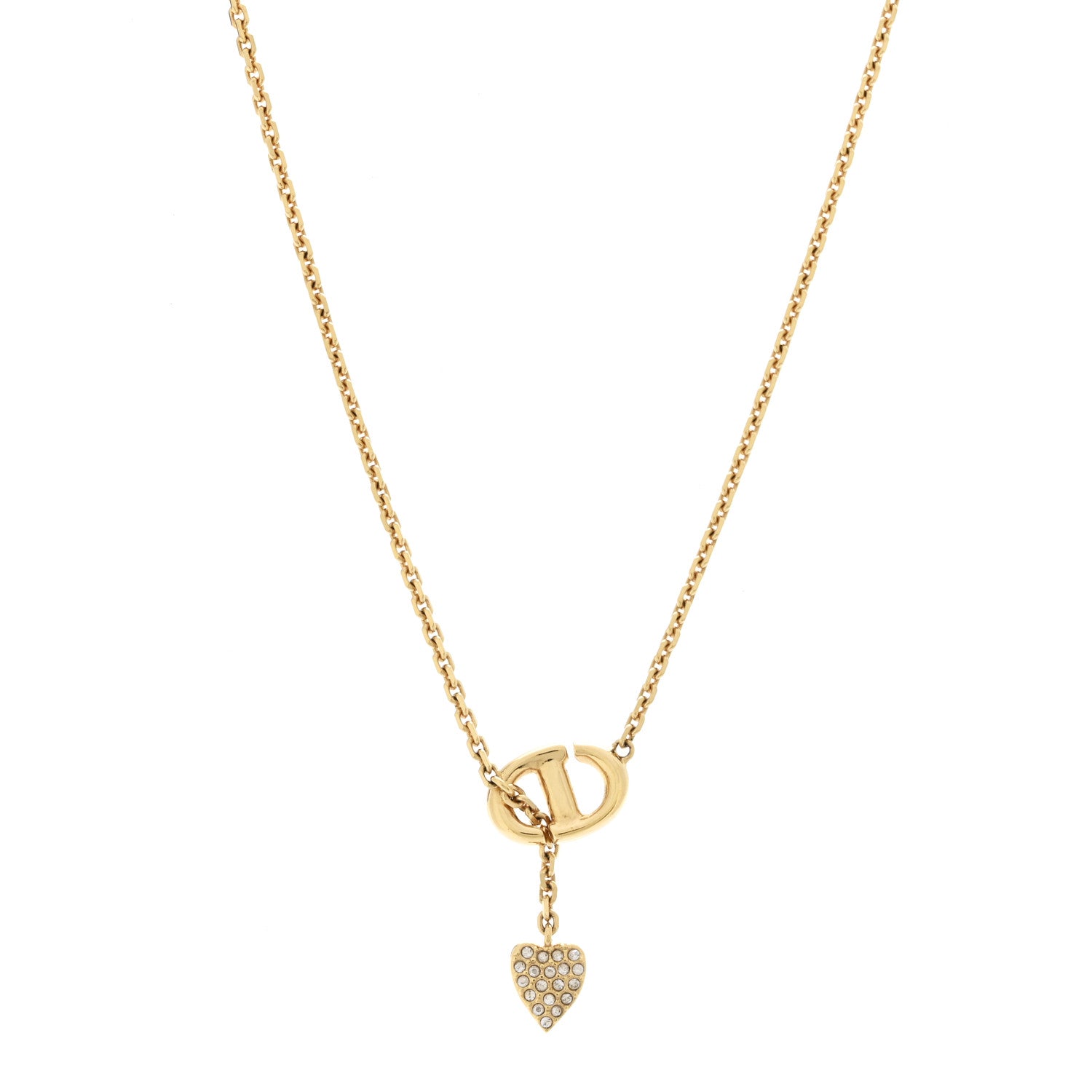 Christian Dior Crystal CD Heart Pendant Necklace Gold 4 of 7