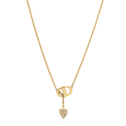 Christian Dior Crystal CD Heart Pendant Necklace Gold 4 of 7