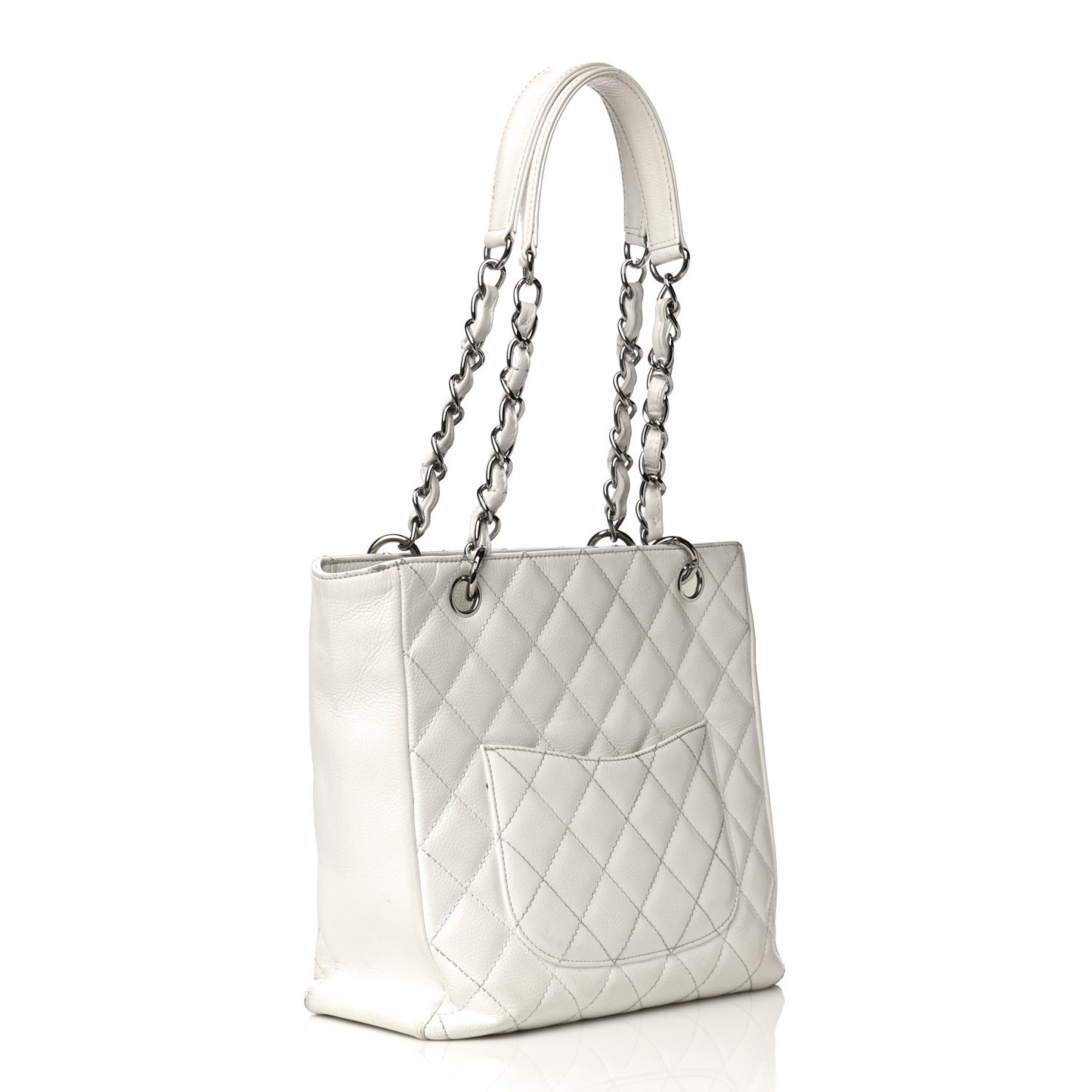 Caviar Quilted Petit Shopping Tote PST White