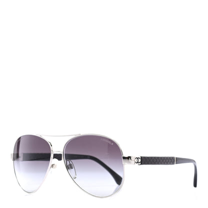 Chanel Lambskin Quilted CC Aviator Sunglasses 4195-Q Black 1 of 7