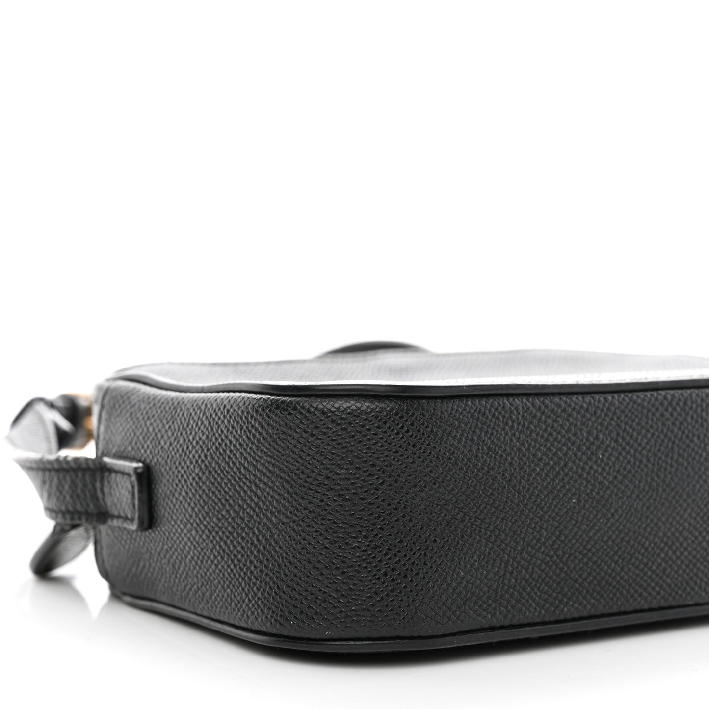 Signature Grained Calfskin Logo XS Ville Camera Bag Black White