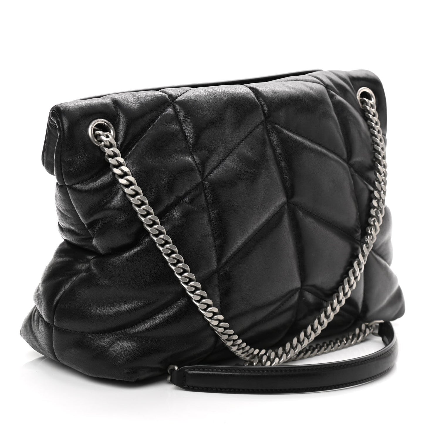 Lambskin Quilted Medium Loulou Puffer Monogram Chain Satchel Black