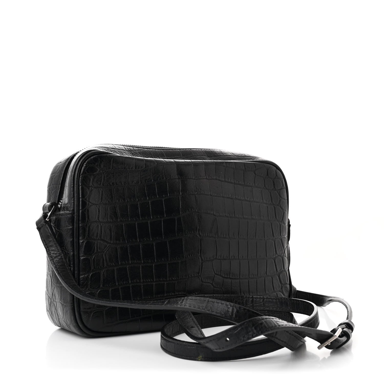 Saint Laurent Calfskin Crocodile Embossed Monogram Lou Camera Bag Black 3 of 10