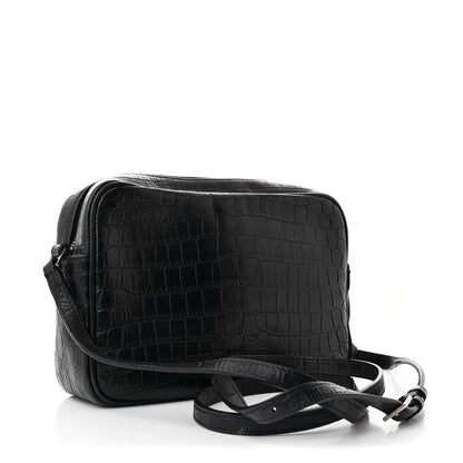 Saint Laurent Calfskin Crocodile Embossed Monogram Lou Camera Bag Black 3 of 10