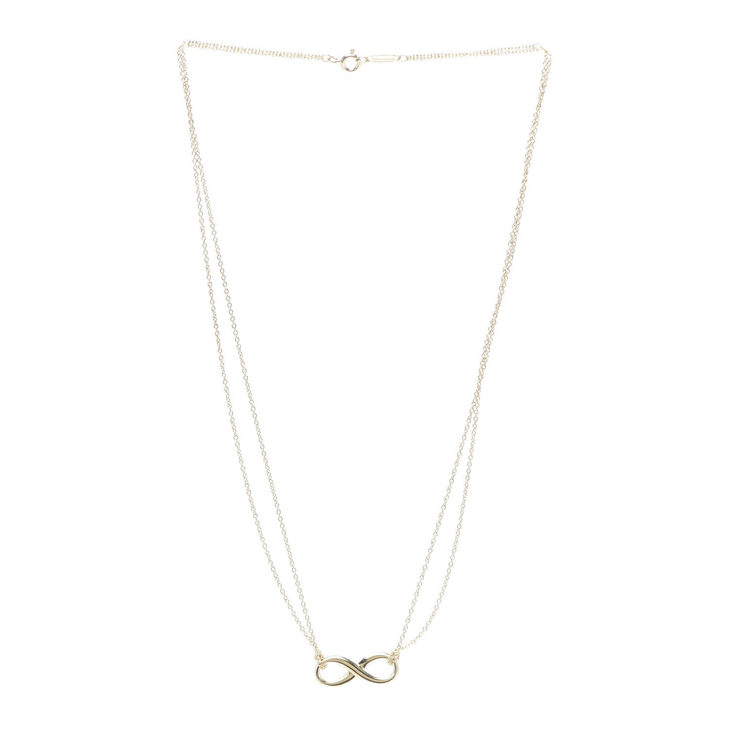 Tiffany 18K Yellow Gold Infinity Double Chain Pendant Necklace 3 of 5