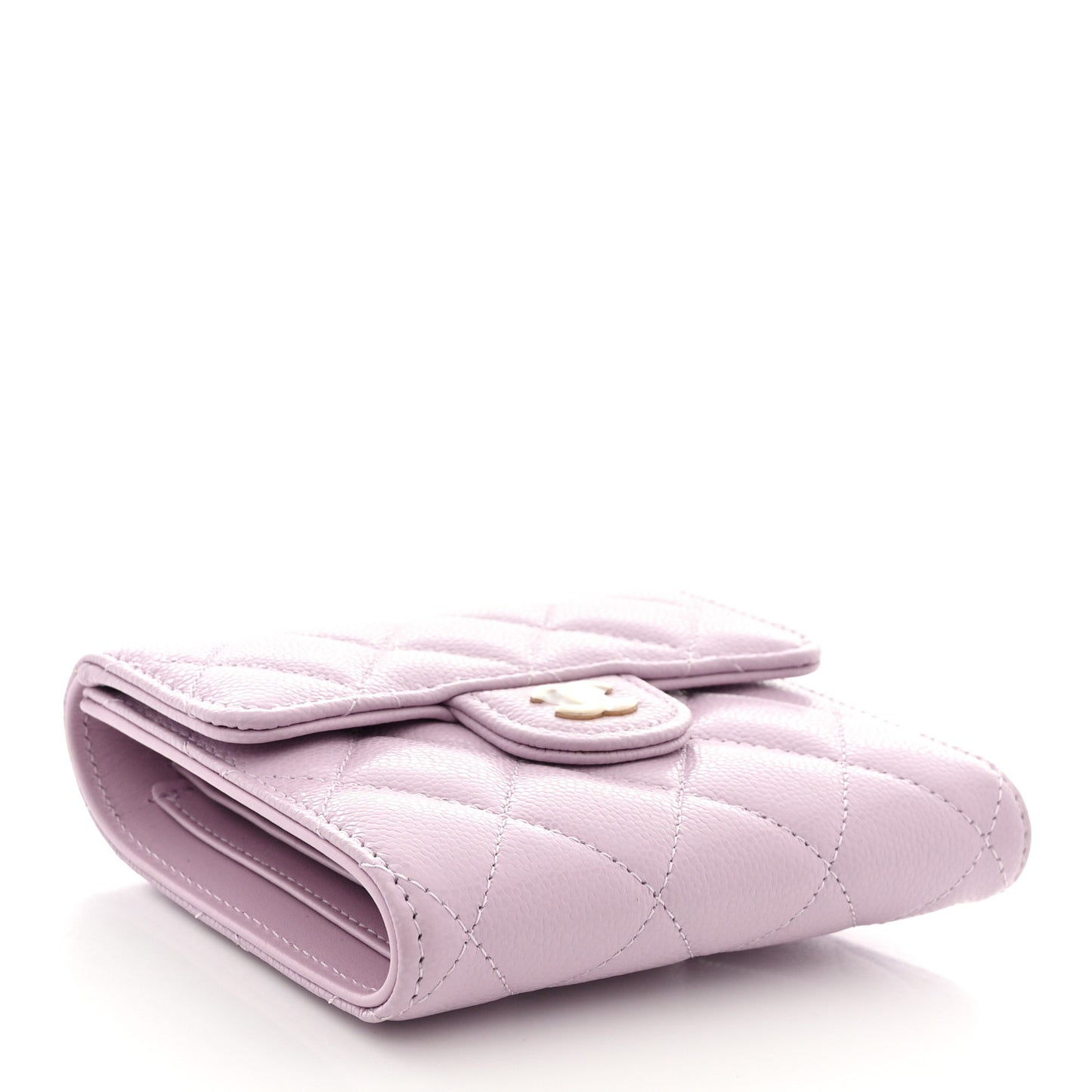 Caviar Quilted Compact Flap Wallet Light Purple