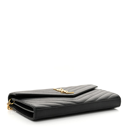 Saint Laurent Grain De Poudre Matelasse Chevron Monogram Chain Wallet Black 4 of 13