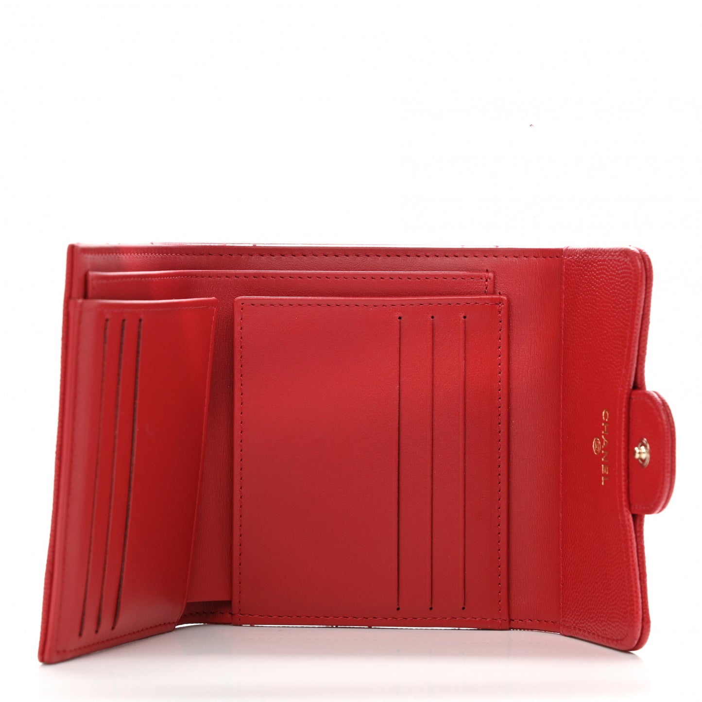 Caviar Quilted Compact Flap Wallet Red