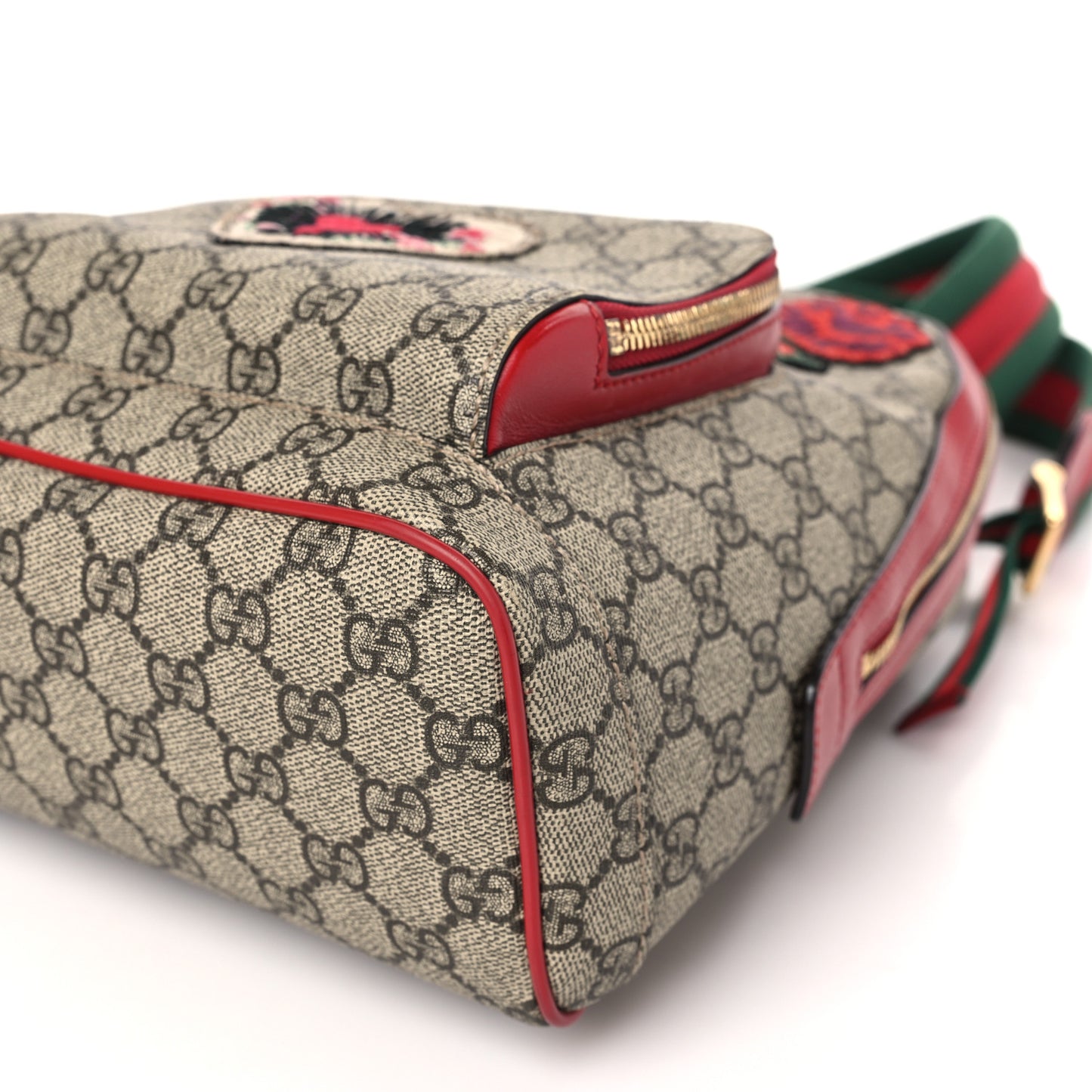 GG Supreme Monogram Web Kingsnake Heart Embroidered Small Day Backpack Red
