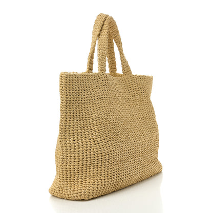 Prada Yarn Raffia Effect Crochet Embroidered Logo Tote Naturale 3 of 10