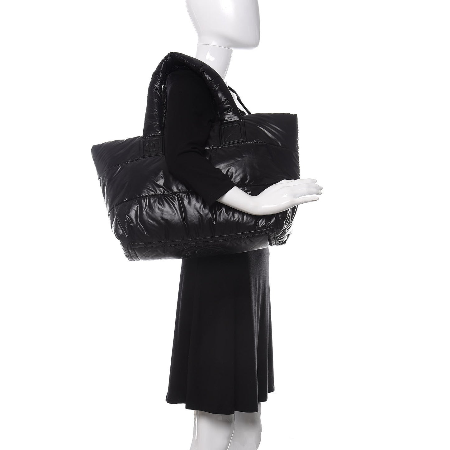 Nylon Quilted Medium Coco Cocoon Reversible Tote Black